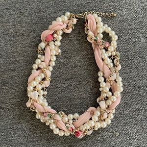 Braided Necklace Fabric Cloth Floral Pink
